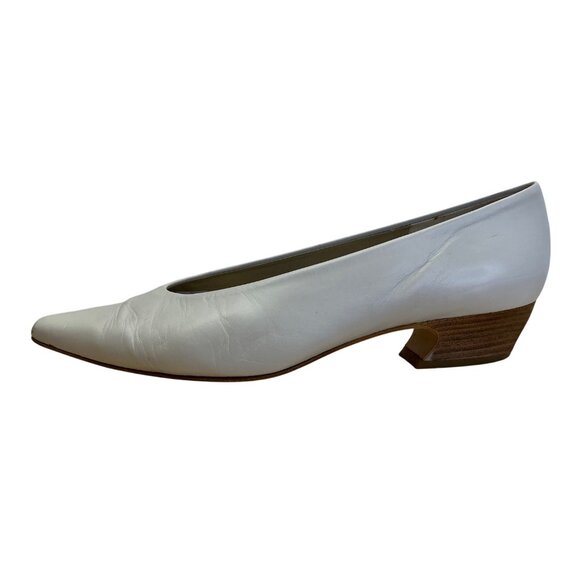 Via Spiga Off White Calf Leather Pina Pointed Toe Low Kitten Heel Pumps Sz 8.5M - Picture 4 of 9